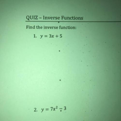 Please help solve  Find the inverse functions