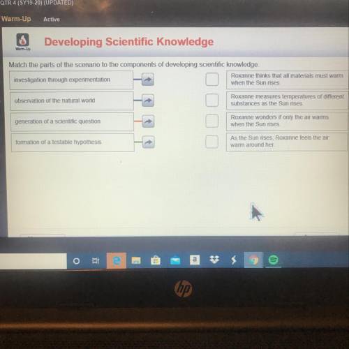 Match the parts of the scenario to the components of developing scientific knowledge
