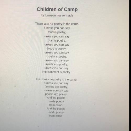 Children of Camp Questions:  1. Describe the structure of the poem— that is, how it’s organized. Be