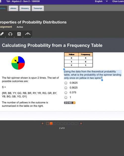 Using the data from the theoretical probability table, what is the probability of the spinner landi