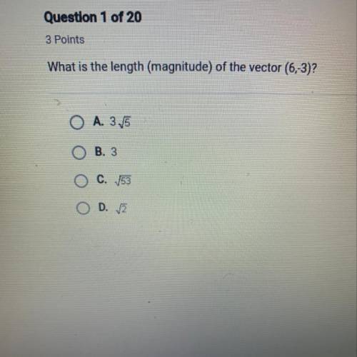 What is the length (Magnitude) of the vector (6,-3)?