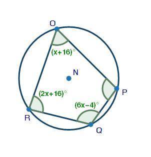 Quadrilateral OPQR is inscribed in circle N, as shown below. Which of the following could be used t