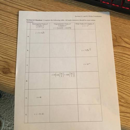 Can someone please help me fill out this worksheet with work?? Math 112 precalc