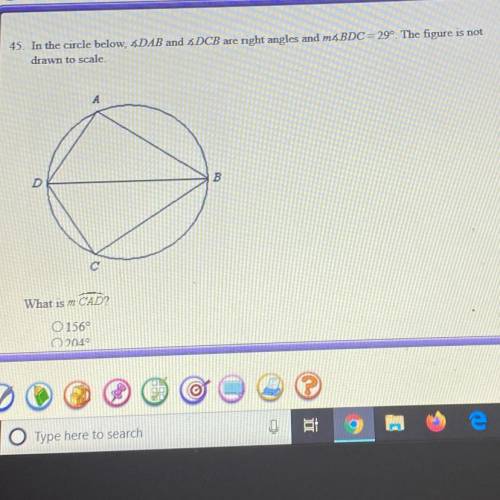 In the circle below DAB and DCB are right angles and BDC=29. The figure is not drawn to scale. What