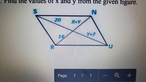 Find the values of x and y from the given figure