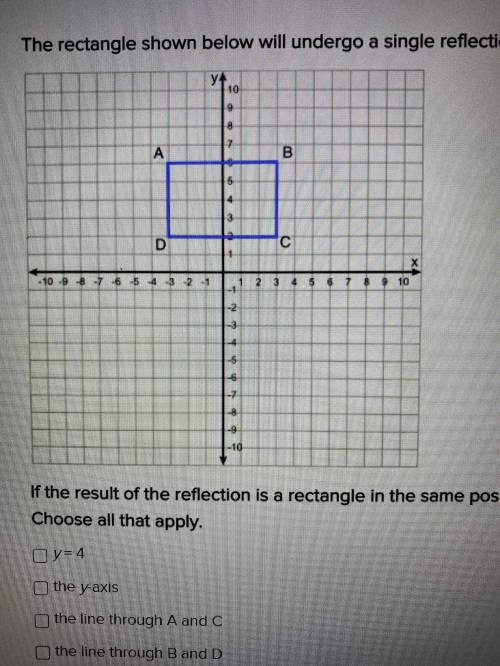 The rectangle shown below will undergo a single reflection through a line L. If the result of the r