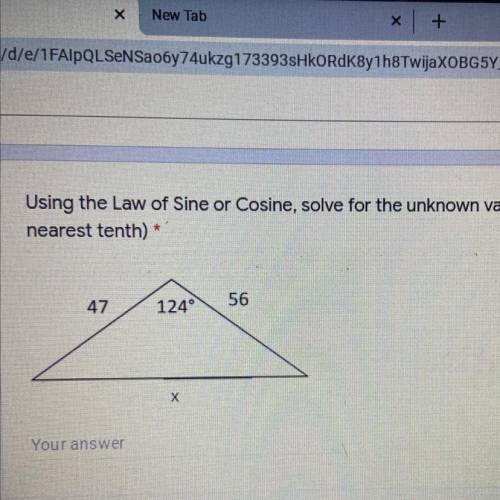 Using the Law of Sine or Cosine, solve for the unknown variable (round to the nearest tenth) HELP Q