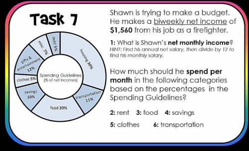 Please In Need Of Help For 50POINTS  1: What is Shawn's net monthly income?  2: How much should he