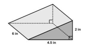 The following wedge prism has a volume of (1) 12.5 cubic inches  (2) 19 cubic inches  (3) 27 cubic
