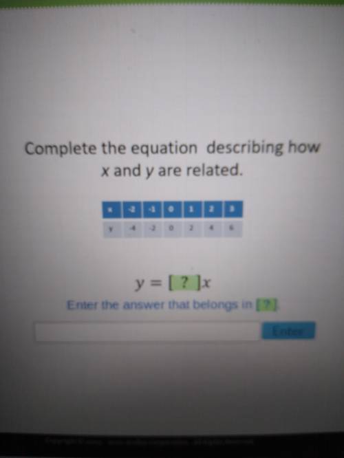 Complete the equation describing how x and y are related. I think the answer is 2?