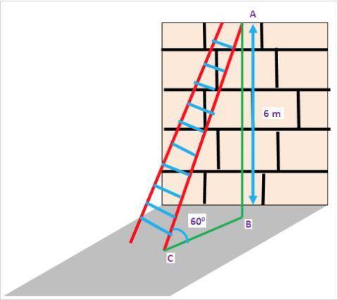 
A ladder is placed against a wall such that it reaches the top of the wall at a height of 6 meters.