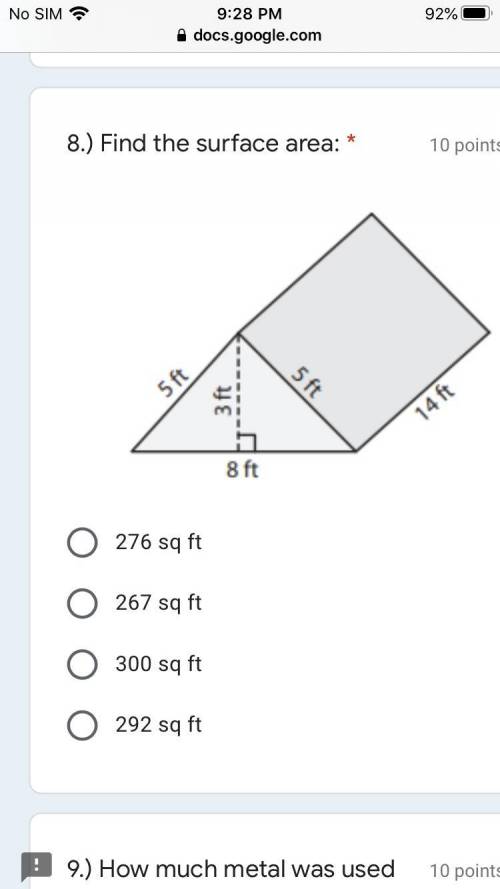 It says to find the surface area