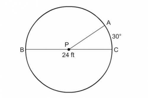 In circle P, BC = 24 ft. What is the length of AC