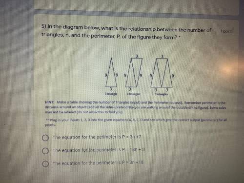 In the diagram below what is the relationship between the number of triangles and in the perimeter