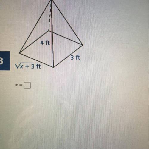 The volume of the pyramid shown is 12 cubic feet. Find the value of x