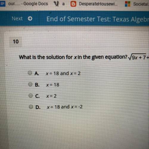 What is the solution for x in the given equation sqr rt 9x+7+sqr rt 2x=7?