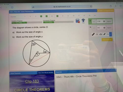 The diagram shows a circle centre O work out the size of angle X work out the size of angle y