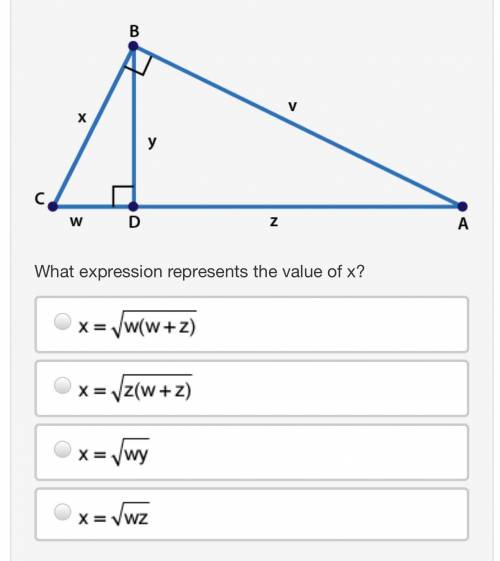 What expression represents the value of x?

x equals the square root of quantity w times the sum o