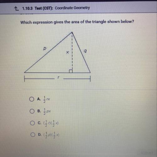 Which expression gives the area of triangle shown above?