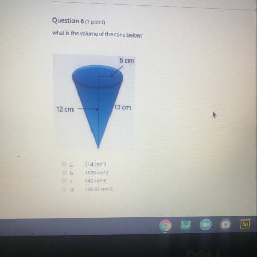 What is the volume of the cone below: