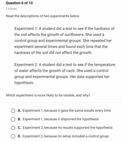 Read the descriptions of two experiments below