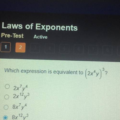 Which expression is equivalent to (2x4y)^3