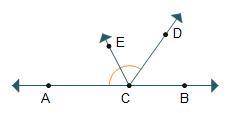 A horizontal line contains points A, C, B. 2 lines extend from point C. A line extends to point E a