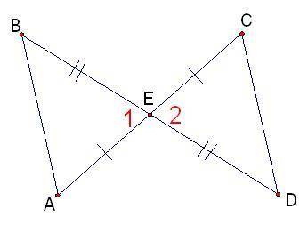 Which of the statements about the diagram is INCORRECT?

A)∠ 1 ≅ ∠2
B)BE ≅ ED
C)BE ≅ CE
D)C