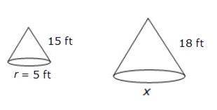 The cones below are similar, although not drawn to scale

what is the length of the radius of the