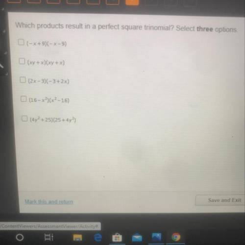 Which products result in perfect square trinomial please help me