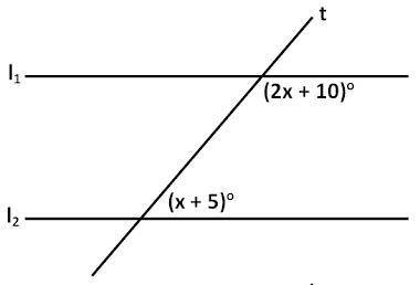 In the diagram given below, lines I1 and l2 are parallel and t is a transversal. Find the value of