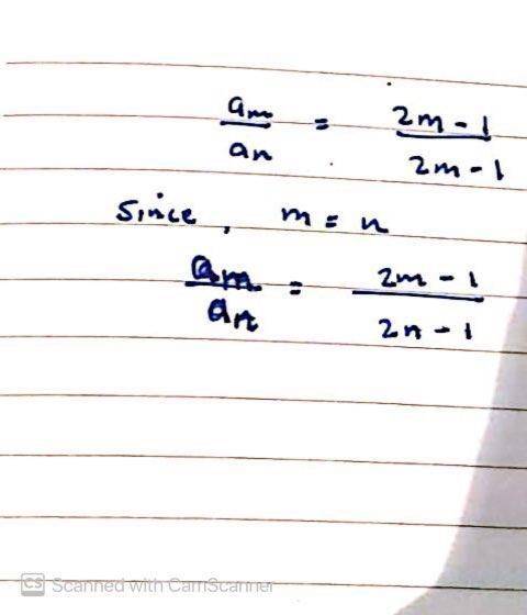 The ratio of the sum of m and n terms of an AP is m^2 :n^2 ,show that the ratio of the mth and nth