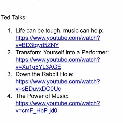 Watch all of the ted talks and answer the following questions about EACH ONE

What is the topic be