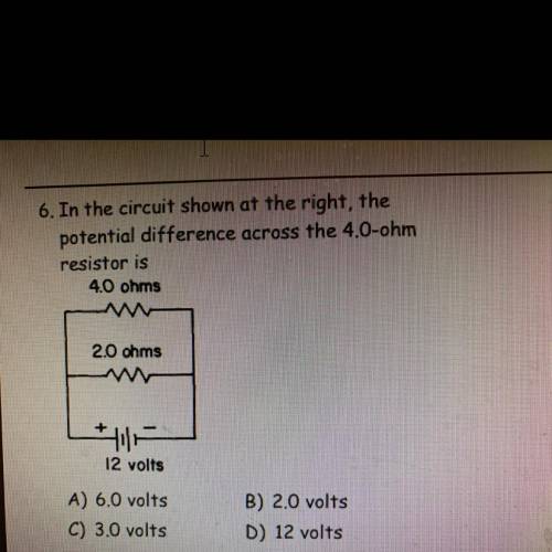 In a parallel circuit with a 4 ohm and a 2 ohm resistor and a 12 volt source, what is the potential