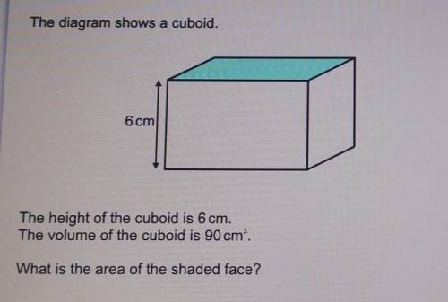 The diagram shows a cuboid.

6 cmThe height of the cuboid is 6 cm.The volume of the cuboid is 90 c
