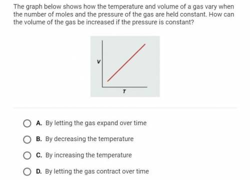The graph below shows how the temperature and volume of a gas vary when the number of moles and the