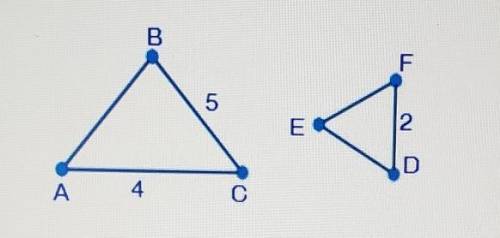 The two triangles below are similar. What is the similarity ratio of AABC to ADEF? (5 points)

2:1