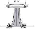 The bowl of a circular birdbath has an inside diameter of 18 inches, as shown in the drawing below.