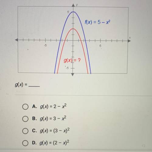 The graphs below have the same shape. What is the equation of the red
graph?