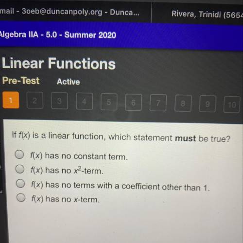 If f(x) is a linear function ,which statement must be true?