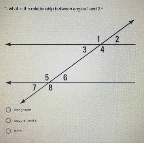 What is the relationship between angles 1 and 2?