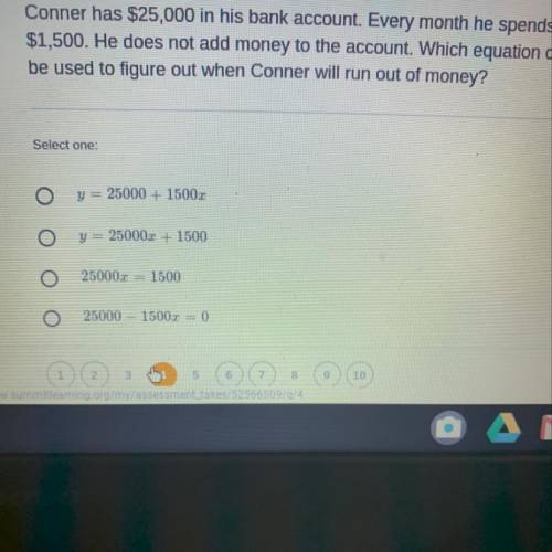 Conner has $25,000 in his bank account. Every month he spends

$1,500. He does not add money to th