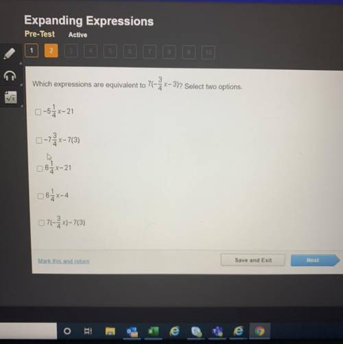 Which expression are equivalent to 7(3/4c-3 select 2 options