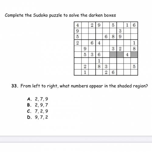 if you’re good with set theory and this sudoko puzzle in math 30 please help with question 33!! rea