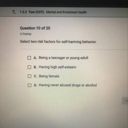 Select to risk factors for self harming behavior