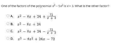 One of the factors of the polynomial x3 − 5x2 is x + 3. What is the other factor?