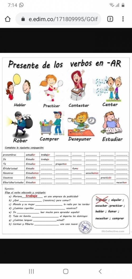 I need your help with this Spanish Spanish file!! 30 points and brainliest. AR verbs