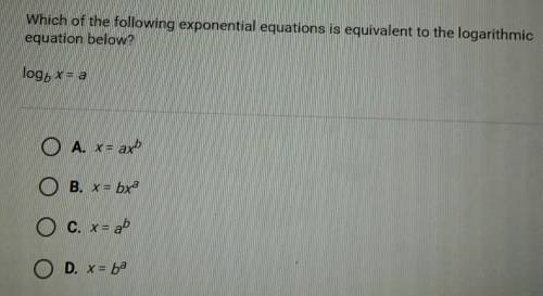 Which of the following exponential equations is equivalent to the logarithmic

equation below?pls