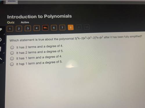 Which statement is true about the polynomial 3j^4k-2jk^3+jk^3-2j^4k+jk^3 after it’s been fully simp