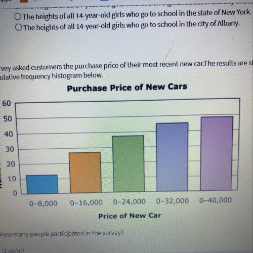 Urgent please help. A survey asked customers the purchase price of their most recent new car. The r